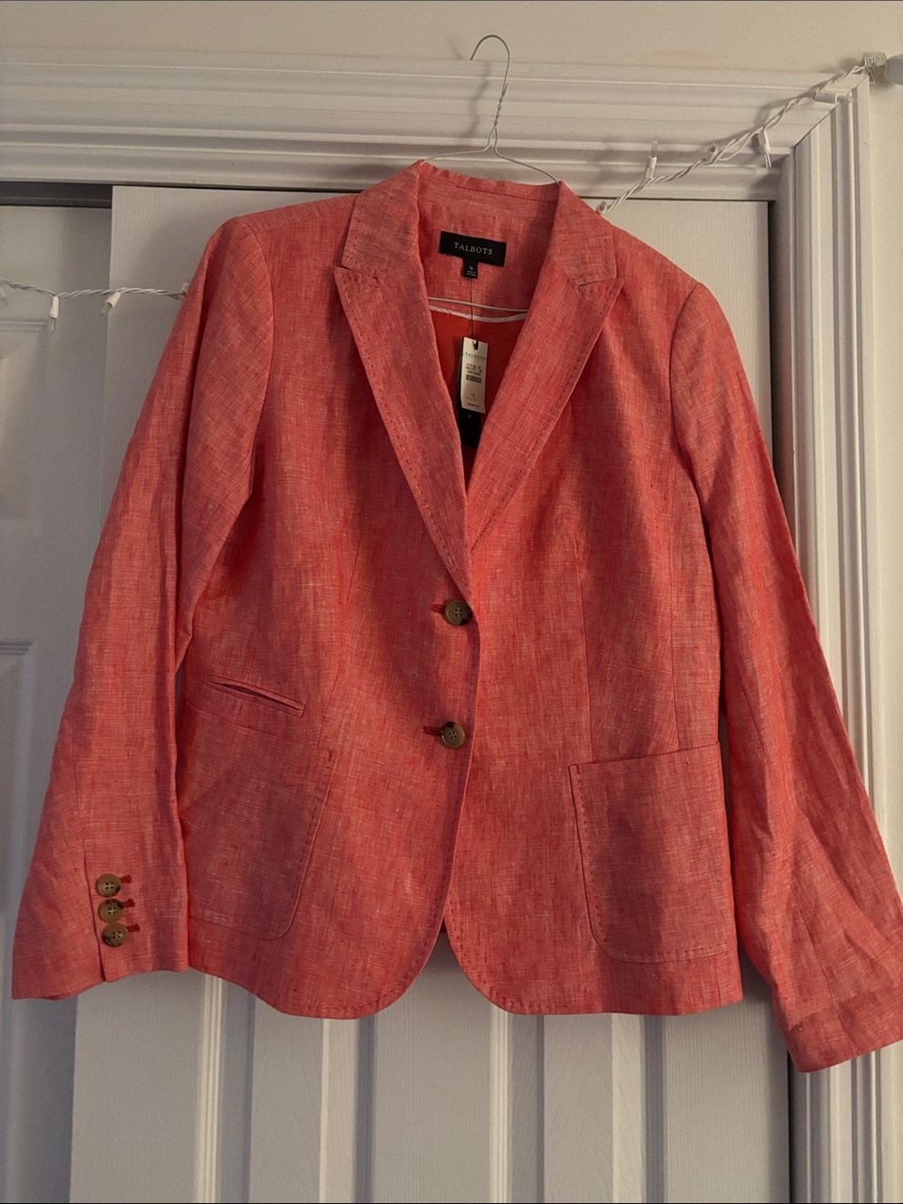 Talbots Pink Coral Linen Blend Blazer NWT sz12